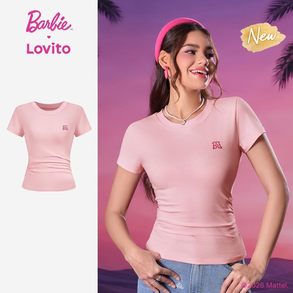 (New Arrival) Barbie™ X Lovito Camiseta Rosa Casual Feminina Primavera/Verão Gol