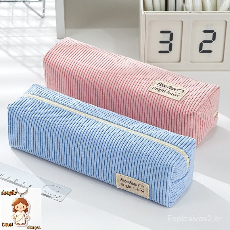 Nova Versão Coreana Ins Estojo de Lápis de Veludo Simples e Fofo Caixa de Papelaria Niche Bolsa de Papelaria de Pelúcia