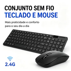 Kit Teclado E Mouse Sem Fio Bluetooth Wireless 2.4ghz Notebook Usb Ultra Slim Compacto Android