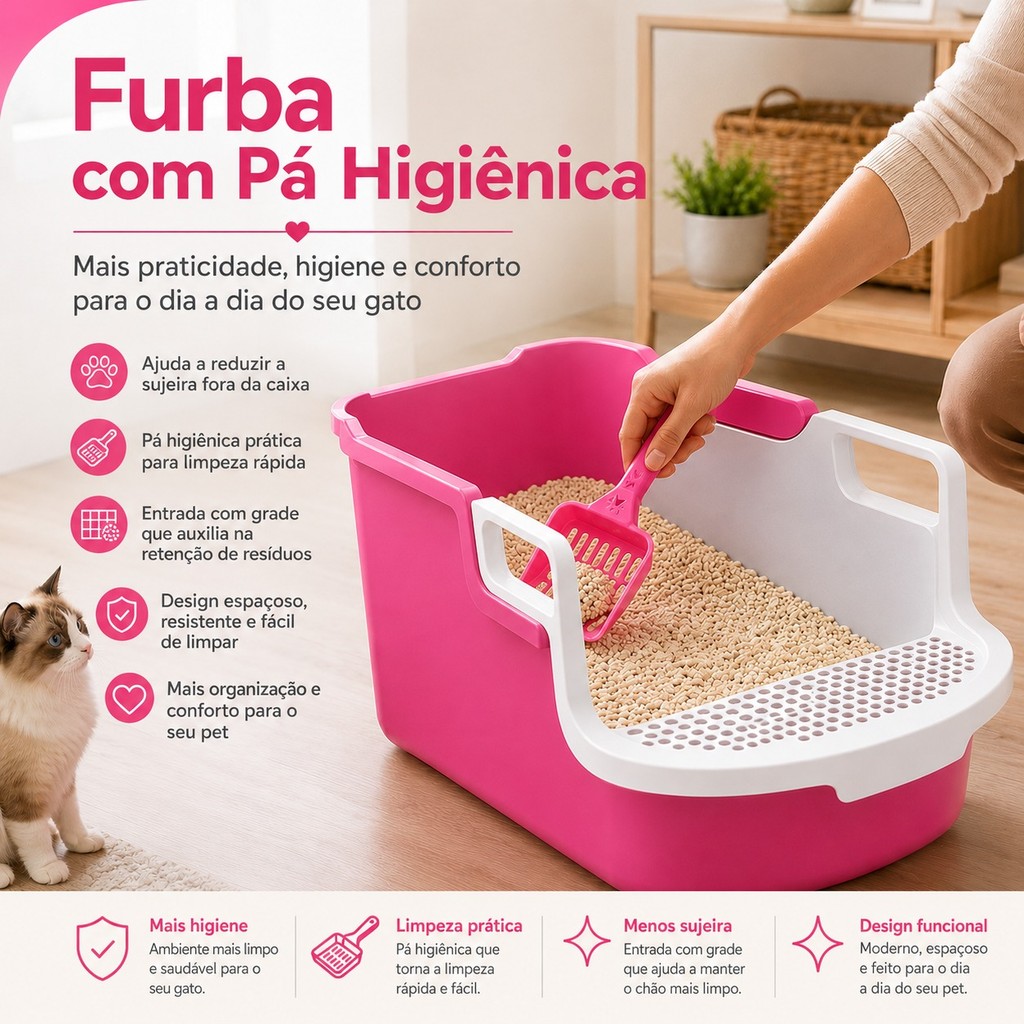 Bandeja Caixa De Areia Furba Para Gato Grande Premium Com Pá Coletora