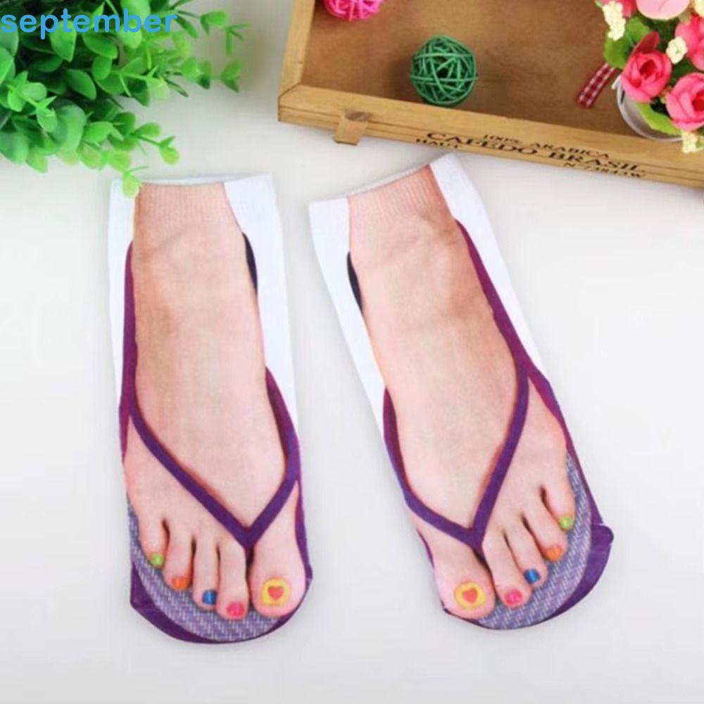 Meias Impressas Em 3D SEPTEMBERB , Flip-Flop Com Padrão Criativo Curtas Engraçadas E Confortáveis Respiráveis