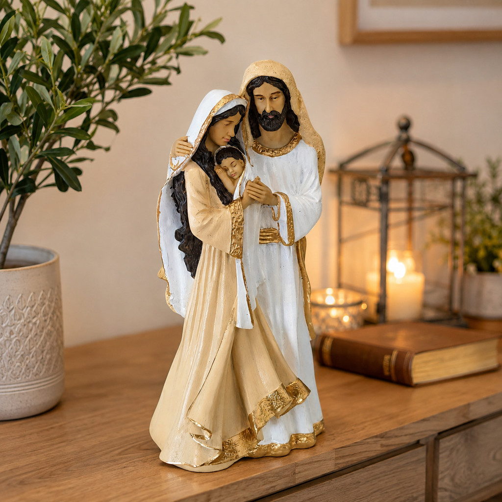 Imagem Sagrada Família 39cm Resina Decoração Religiosa Católica Altar Oratório Presente Fé