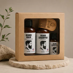 Kit Balm, Óleo para Barba e Shampoo Facial Tecnologia Americana e Pente de Madeira para barba - Alkmena m-09