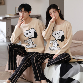 Casal Algodão Como Pijamas Feminino Bonito Desenho Animado Motivo Calças De Manga Comprida Conjunto De Pijama