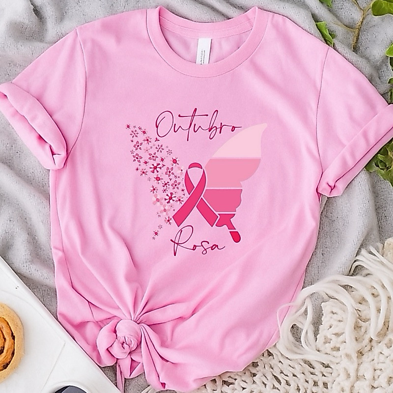 Camiseta Feminina Outubro Rosa Saúde Câncer De Mama Campanha Laço Gesto De Amor Próprio 100% Algodão Envio Rápido — imagem 2 de 2