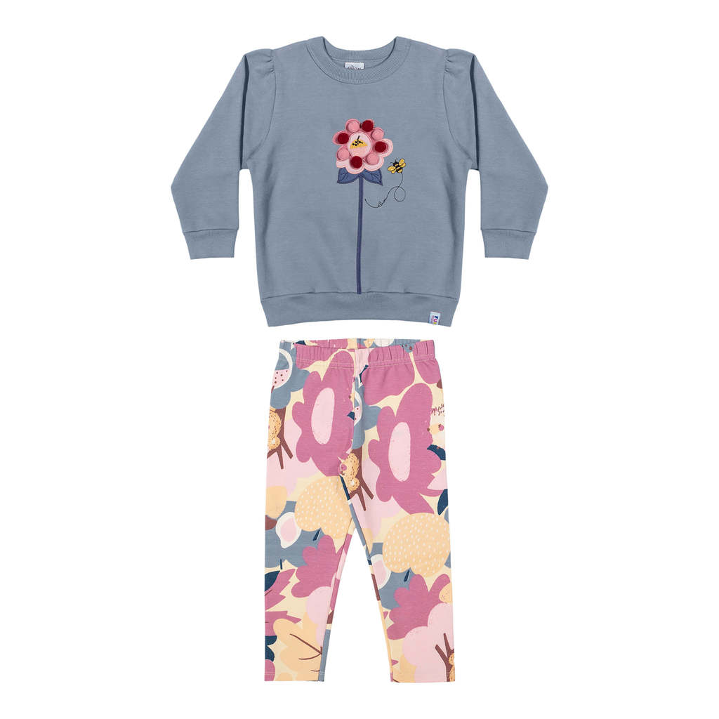 Conjunto Infantil Menina Floral Pompom Elian Azul