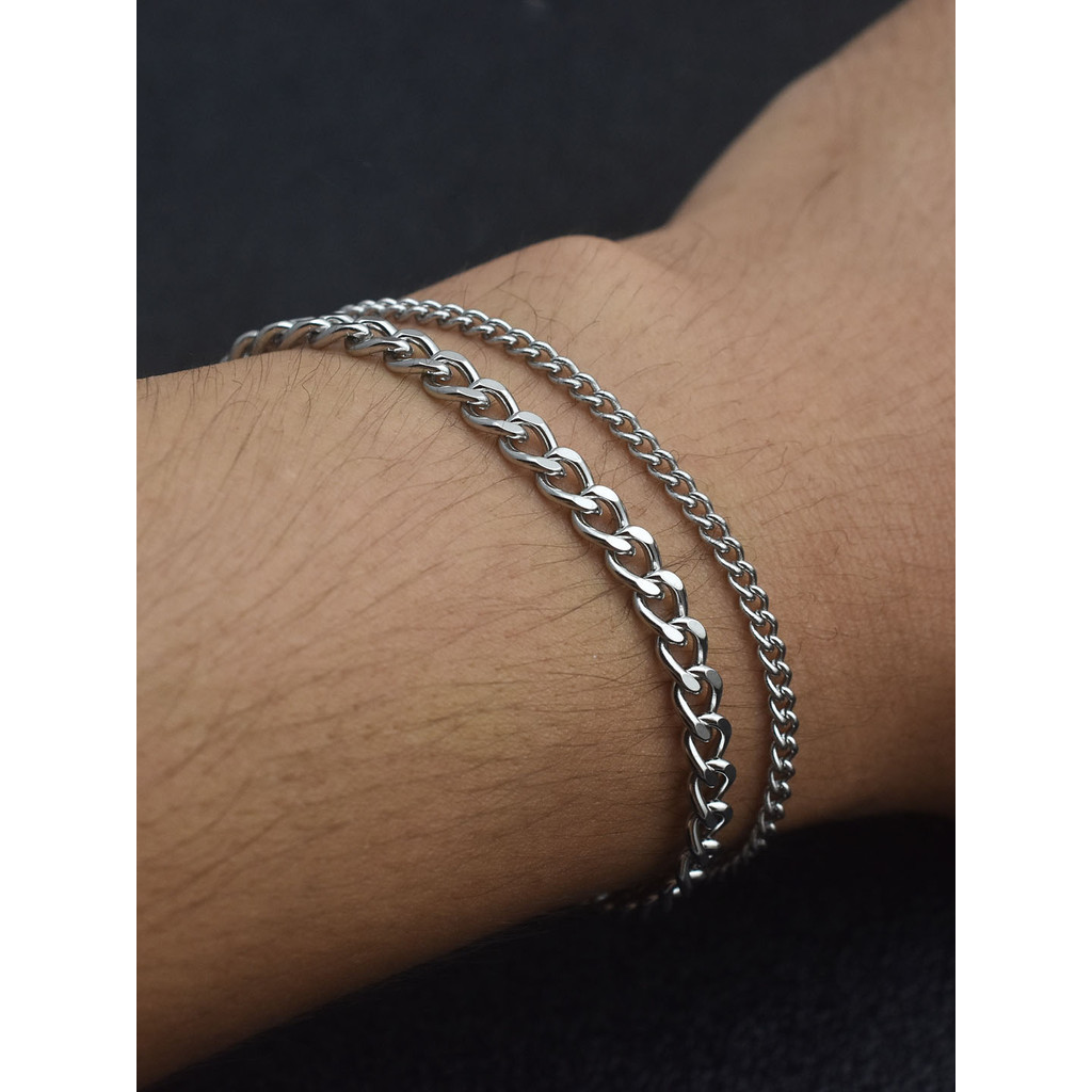 Moda All-Match titânio aço dupla camada pulseira masculino feminino pulseira de Metal à prova dwaterproof água simples c