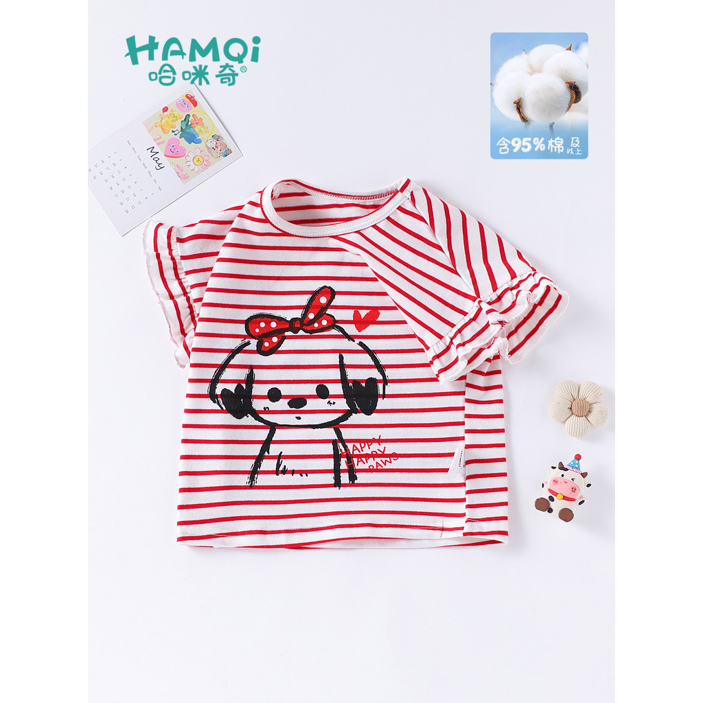 Crianças roupas infantis bebê camiseta verão novo estilo roupas meninas puro algodão dos desenhos animados listrado de m