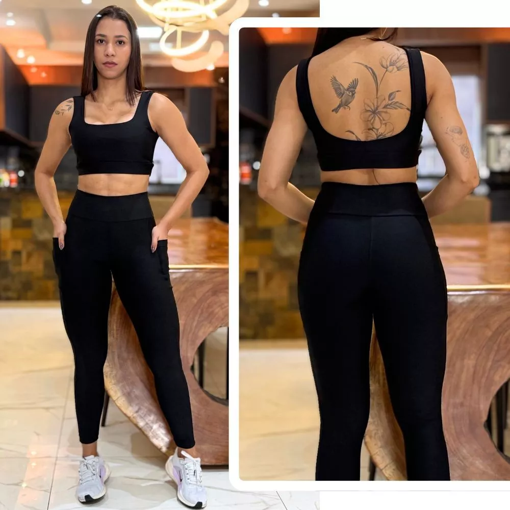 Conjunto de Academia Feminino Calça com Bolso Cintura Alta e Zero Transparencia + Top com Forro Duplo — imagem 1