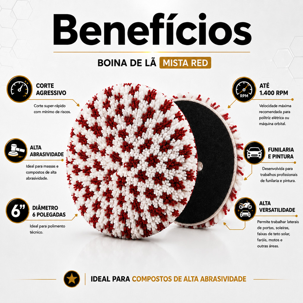 Boina de Lã Mista Red Agressiva 7" Polegadas — imagem 2 de 2