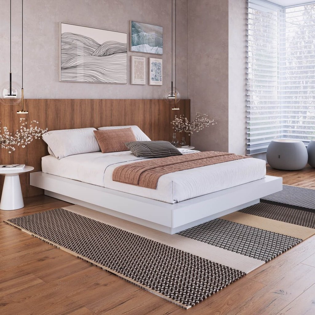 Cama Casal Queen Suspensa 140/160 Zurique Branco Branco