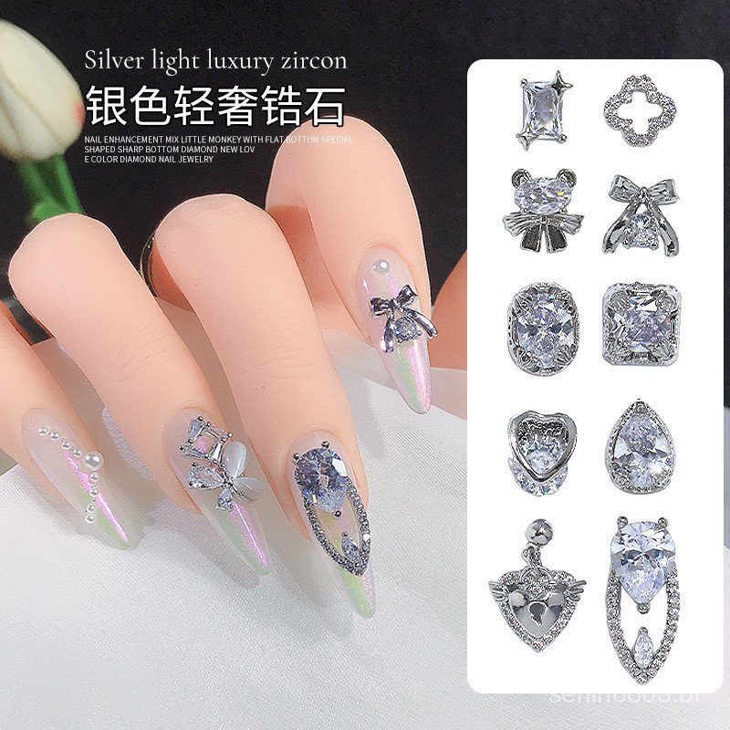 Série de joias: cravejada de diamantes, ultraleve e bonita, com zircônios prateados em formato de unha, tridimensional, 