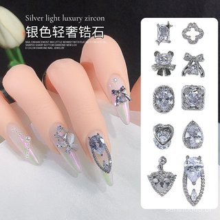 Série de joias: cravejada de diamantes, ultraleve e bonita, com zircônios prateados em formato de unha, tridimensional, 