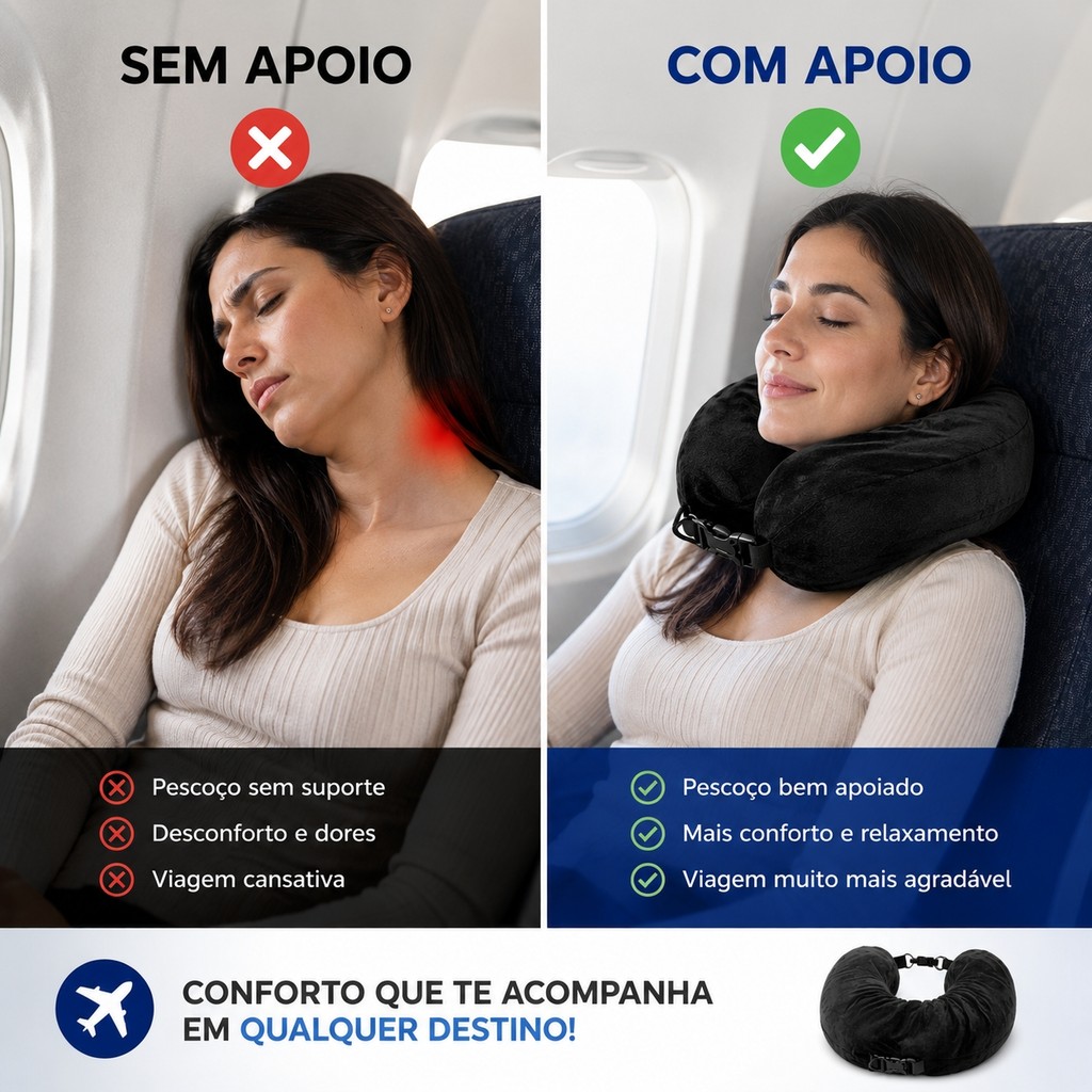 Travesseiro Cervical 2 em 1 Porta Roupas com Zíper e Alça para Viagem Avião Carro Ônibus Confortável — imagem 2 de 2