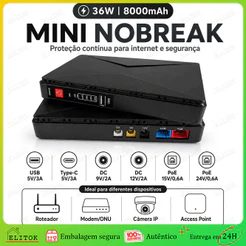 Nobreak Mini UPS 36W 8000mAh – 5V 9V 12V PoE – Bateria Reserva Para Roteador WiFi, Modem ONU E CFTV