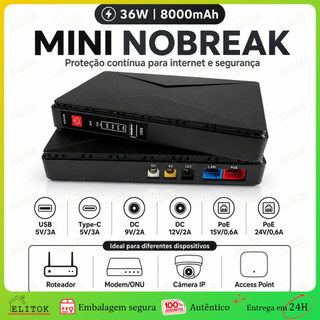 Nobreak Mini UPS 36W 8000mAh – 5V 9V 12V PoE – Bateria Reserva Para Roteador WiFi, Modem ONU E CFTV
