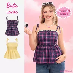 Barbie™ X Lovito Casual Blusa Verão Feminina Botões Babados No Pescoço e Barra TKBL4PAD004
