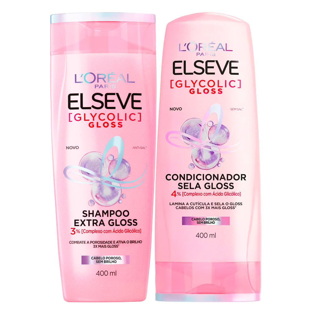 Kit Shampoo Elseve Glycolic Gloss 400ml + Condicionador Elseve Glycolic Gloss 400ml
