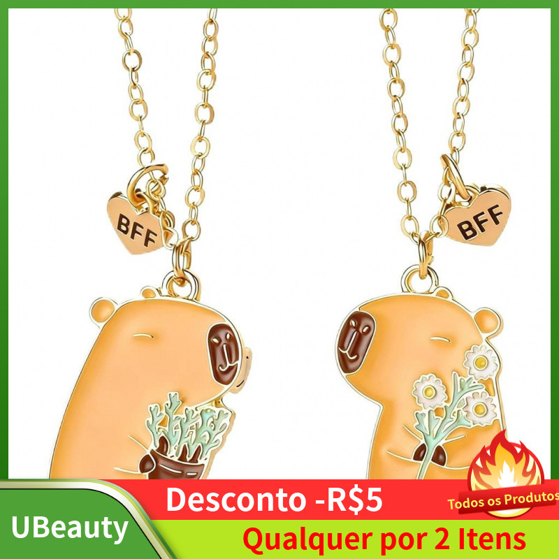 Colar de Capivara para 2 Pessoas, Conjunto de Colares para Melhores Amigas, Pingente de Capivara Fofo para Casais de Ani