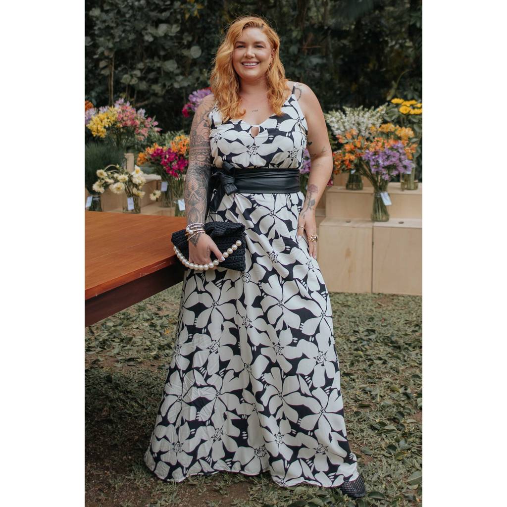 Vestido Feminino Longo Floral Viscose Marialícia Amarelo