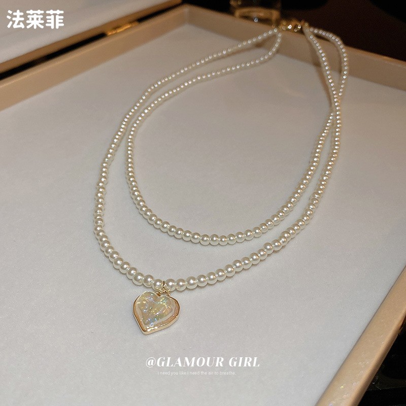 Francês amor pérola dupla camada colar nicho High-End luz luxo colar clavícula corrente elegante pingente colar feminino