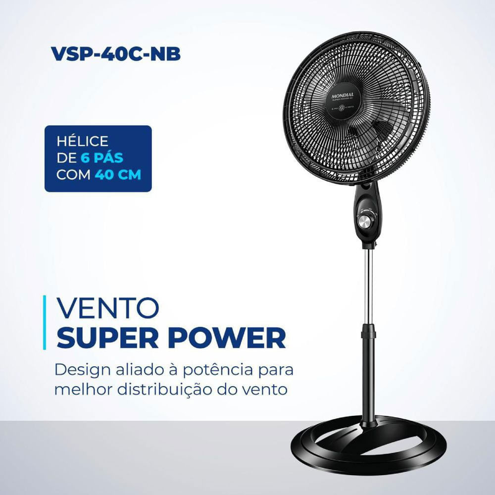 Ventilador de Coluna Mondial 40cm 3 Velocidades VSP-40C-NB Super Power