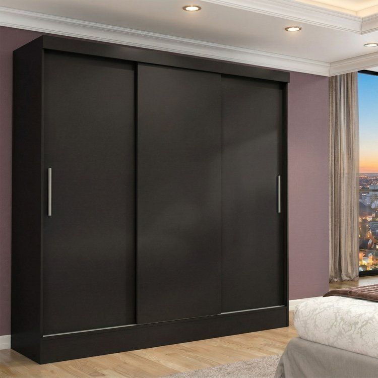 Guarda Roupa Casal 3 Portas 2 Gavetas 157cm Istambul Yescasa Preto Preto