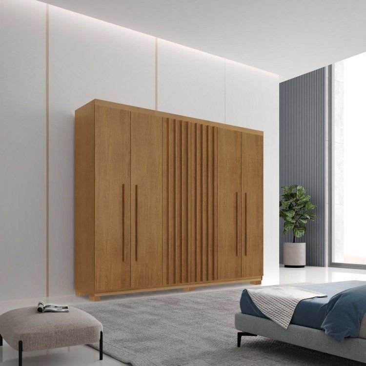 Guarda-Roupa 6 Portas 2 Gavetas com Pés MDF Logan Marrom/Marrome Naturale