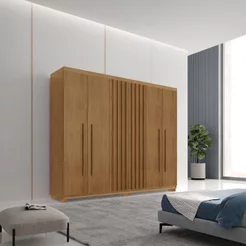 Guarda-Roupa 6 Portas 2 Gavetas com Pés MDF Logan Marrom/Marrome Naturale