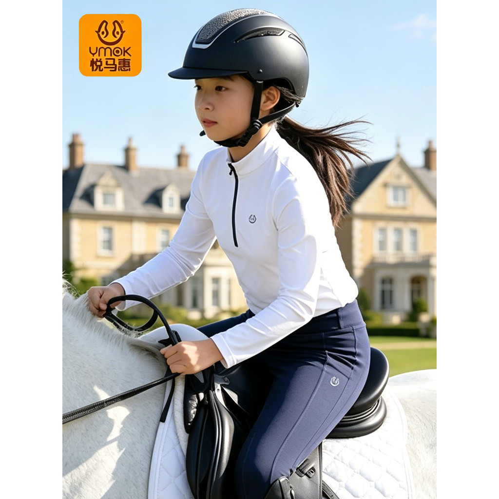 Yuemahui primavera verão quatro estações equestre camiseta de manga comprida crianças senhoras treinamento teste grau al