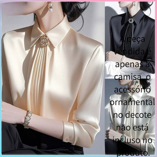 Camisa de cetim cor champanhe, elegante e exclusiva, de estilo urbano de luxo para mulheres de alto padrão 