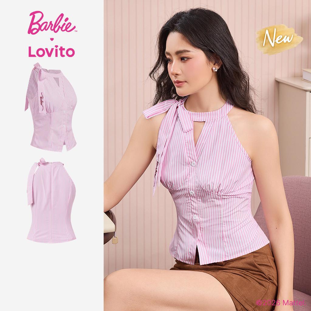 (New Arrival) Barbie™ X Lovito Blusa Casual Rosa Com Botão Frontal E Alças Para primavera/verão TKBL6PAD010