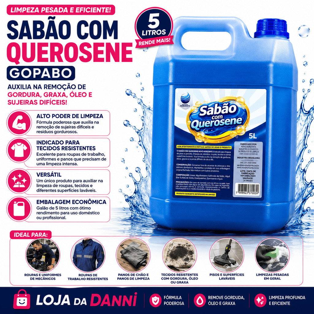 SABÃO COM QUEROSENE GOPABO 5L LIMPEZA PESADA ROUPAS E SUPERFÍCIES