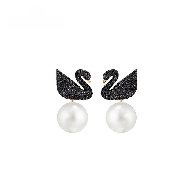 28r 0 Black SWAN ICONIC SWAN Brincos de Diamante Brincos de Prata 925 Brincos Brincos de Pérola Brincos Elegantes Presen