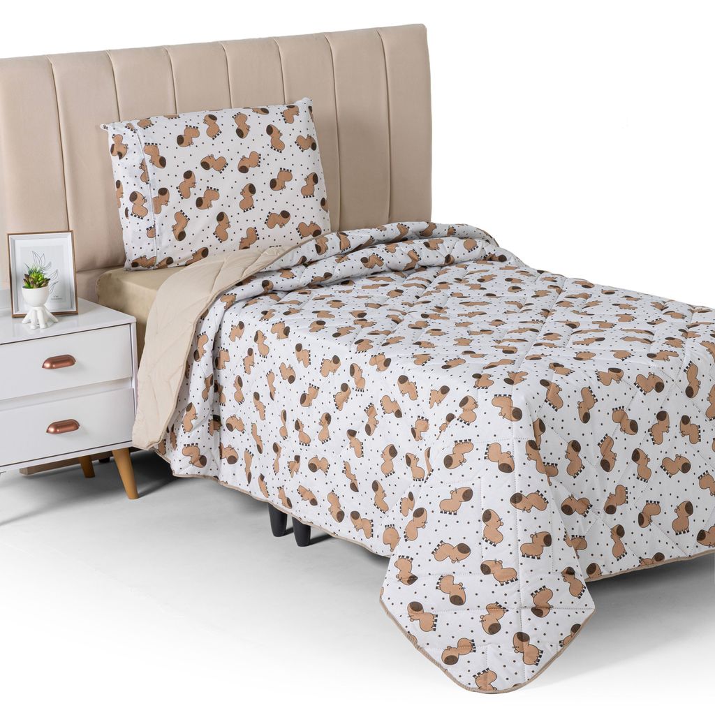 Jogo Cama Kids Solteiro 3 Peças Micropercal 400 Fios Edredom Lençol Elástico Fronha Ponto Palito Infantil Estampado Kids