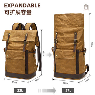 Mochila retrô de lona com cera de óleo, à prova d'água, pode conter copo térmico, mochila expansível ao ar livre com bol
