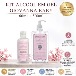 Kit Álcool Gel Giovanna Baby Rosa 70 | 500ml + 60ml | Higienizador Antisséptico