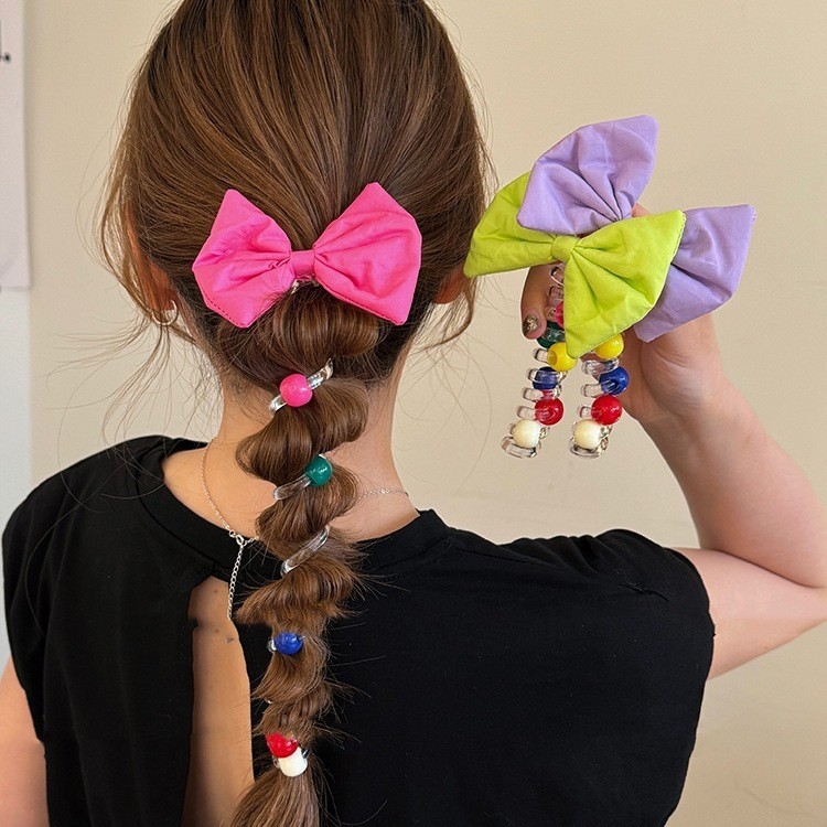 Rainbow idol~ Elástico de cabelo com laço e trança bolha, trança de rabo de cavalo fofa estilo ins, elástico de cabelo e