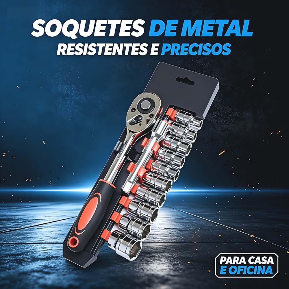 Jogo Kit Soquetes Sextavado 08 A 24 Mm 1/2 Catraca 12 Peças