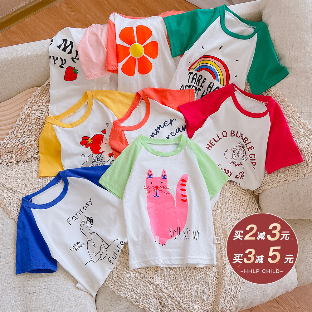 Meninas verão camiseta de manga curta 2024 novo estilo médio pequeno crianças moda Casual meia manga versão coreana verã