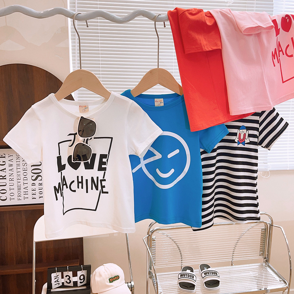 Han Liangpin crianças camiseta de manga curta meninas verão novo estilo versão coreana listrado Casual moda impressa cam
