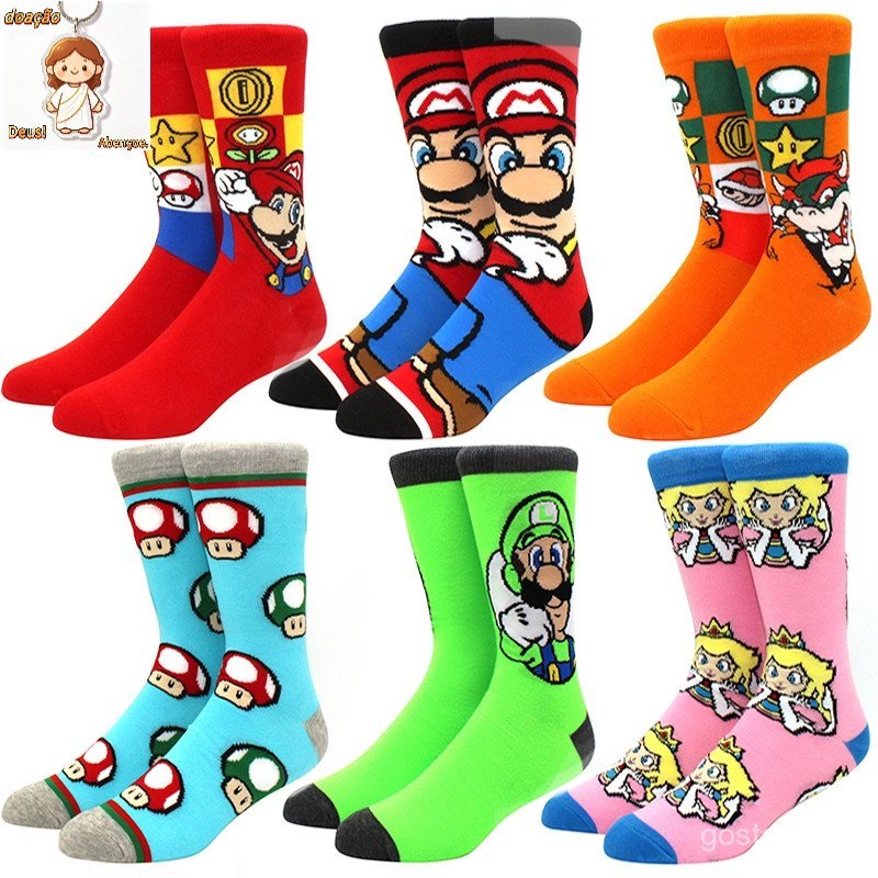 Meias de Desenhos Animados Game Brothers, Personagens de Anime, Meias Masculinas Confortáveis, Respiráveis e Fofas, Meia