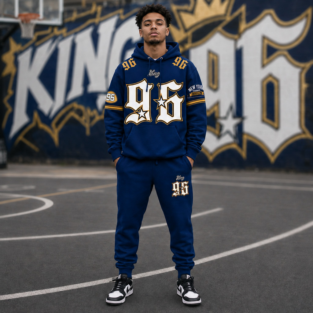 Conjunto Masculino King 96 Moletom Flanelado Blusa Canguru Calça Jogger Estampado Inverno