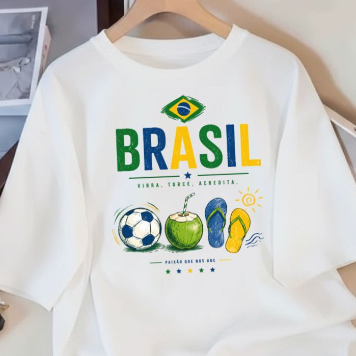 Camiseta Camisa Feminina Stylos 100%Algodão roupa blusa mulher estilosa Copa do Brasil Bandeira Torcida NR
