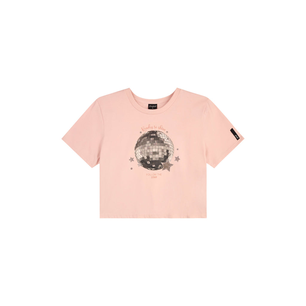 Blusa Cropped Juvenil Menina Disco Ball Beats Rosa