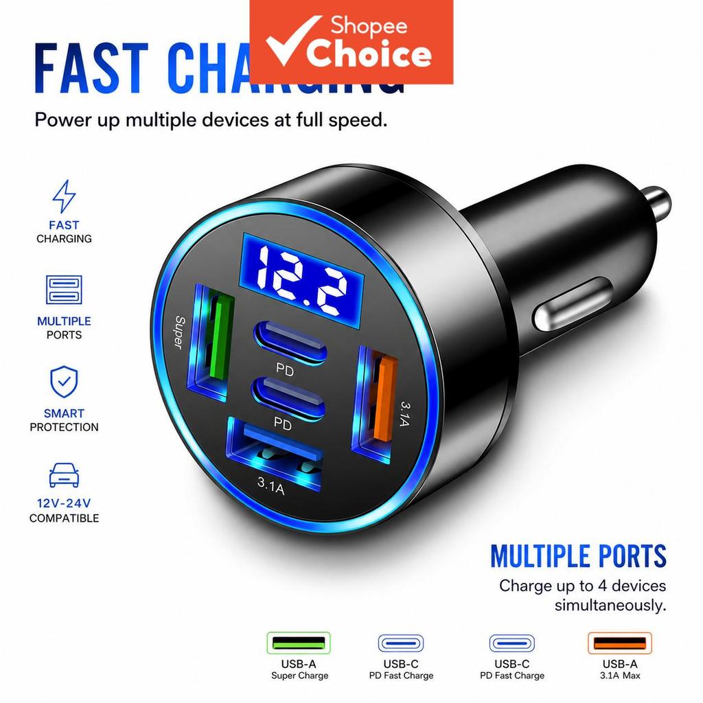 Carregador De Carro USB Carregamento Rápido Qc 3.0 Tipo C Adaptador Para Iphone 13 14 15 16
