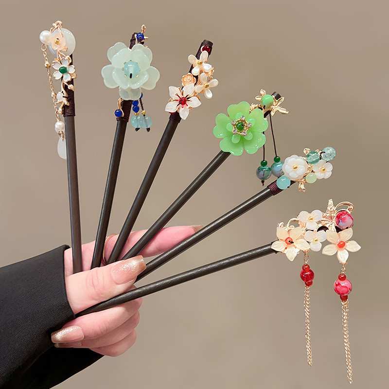 Grampo de cabelo de madeira antigo feminino High-End Hanfu hairpin novo chinês simples moderno diário Cheongsam hairpin 