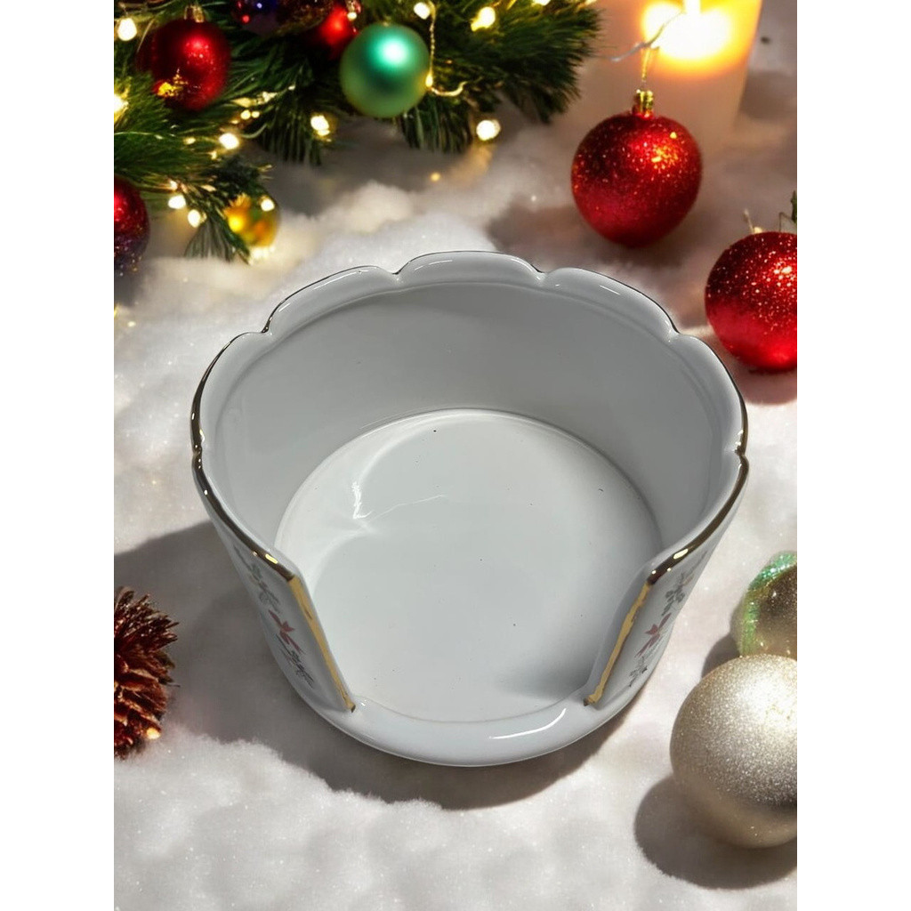 Porta Panetone De Cerâmica Filete Ouro Mesa Posta Natal Gde — imagem 2 de 2