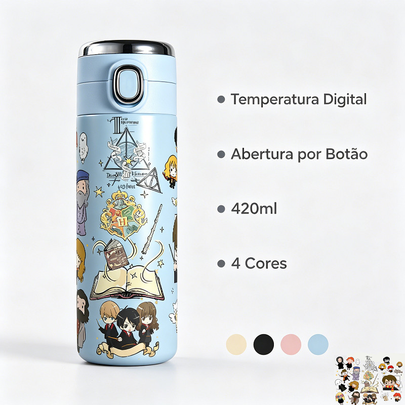 garrafa térmica de água aço inoxidável 500ml com Display Digital e Tampa com Trava Cute Harry Potter