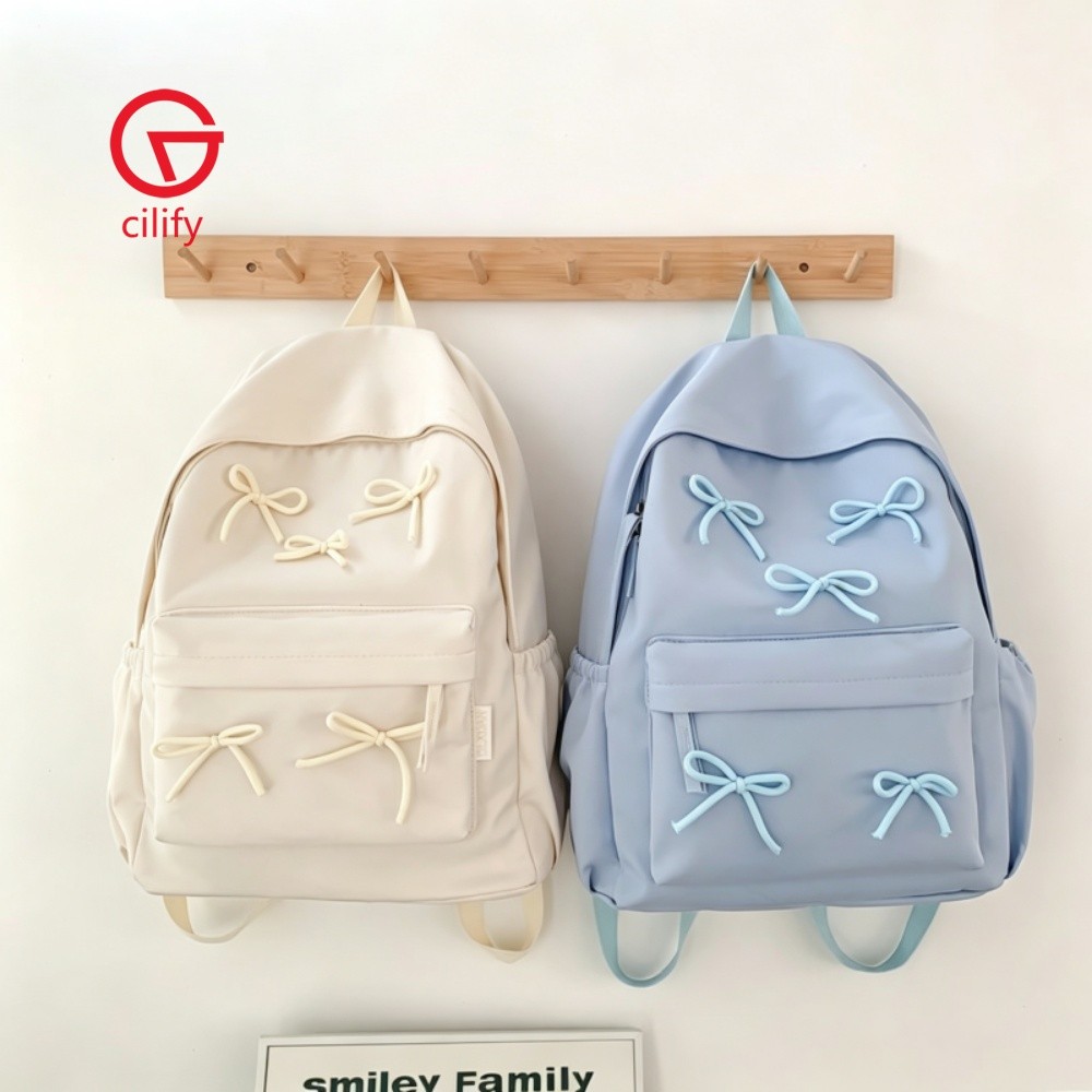 Mulheres Bow Grande Capacidade Nylon Mochila Laptop Bolsa Faculdade